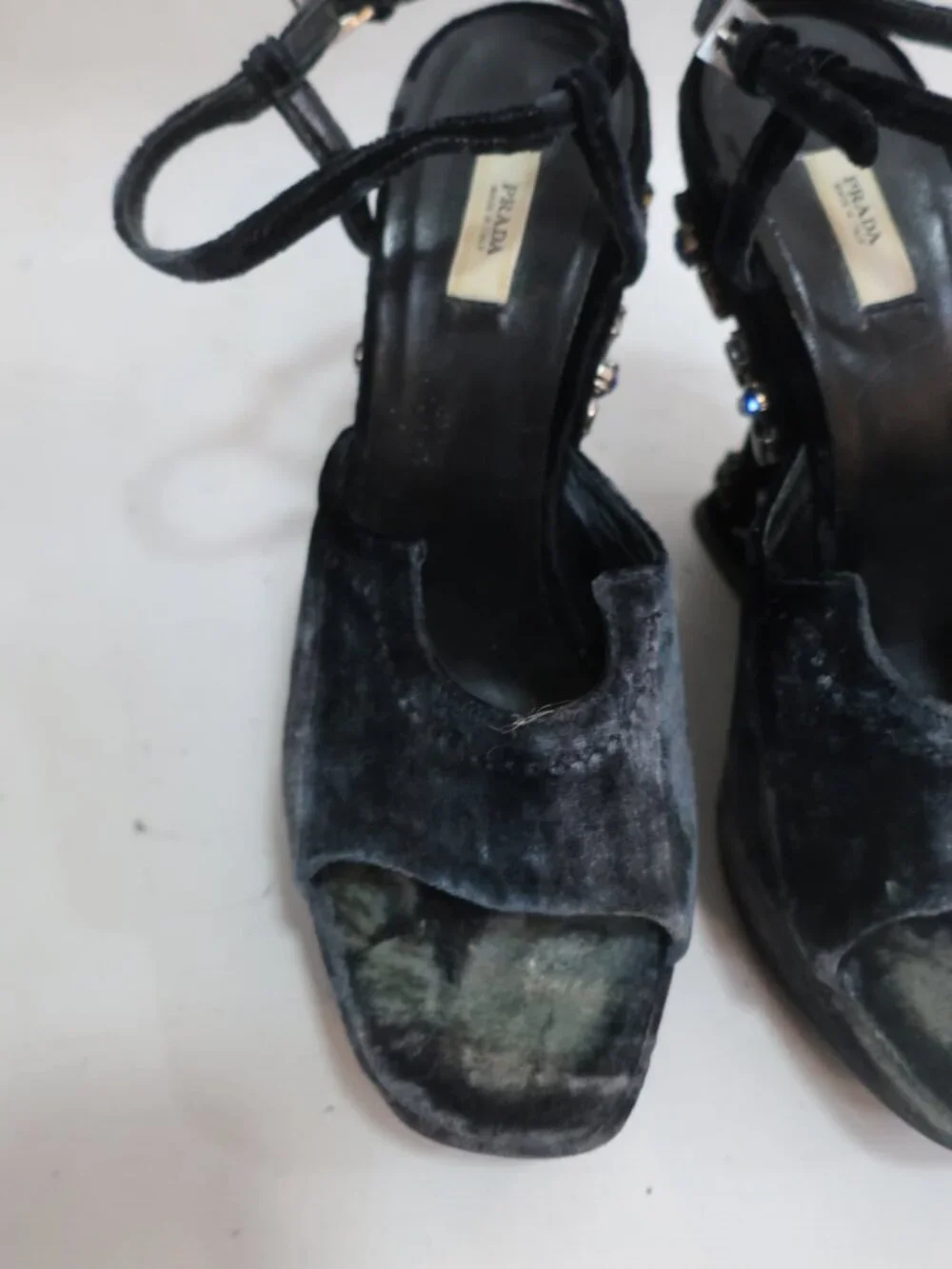 Womens Prada Dragonfly Black Rhinestone Embellished Platform Wedge Heels 37 US/7